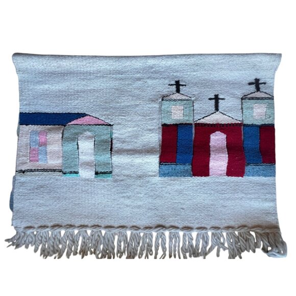 Handwoven Cotton Wool Southwestern-Style Wall Hanging Or Rug With Cactus & Villa - Picture 6 of 10